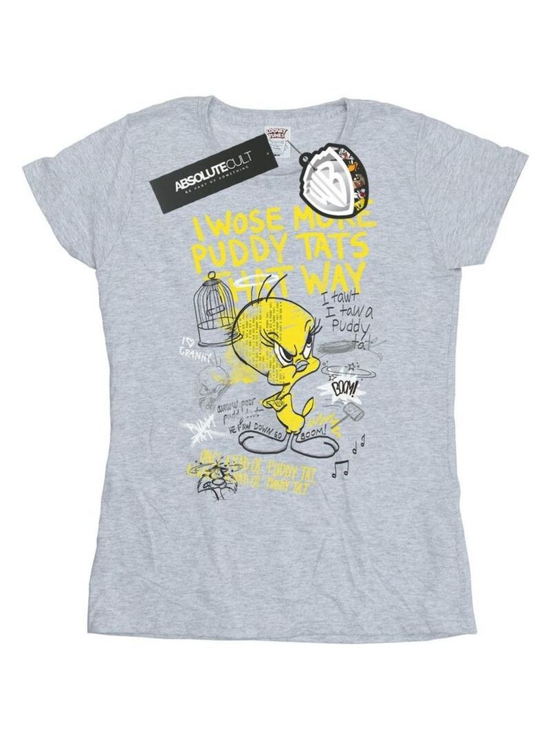 Looney Tunes - T-shirt MORE PUDDY TATS (Titi) Gris chiné - Kiabi