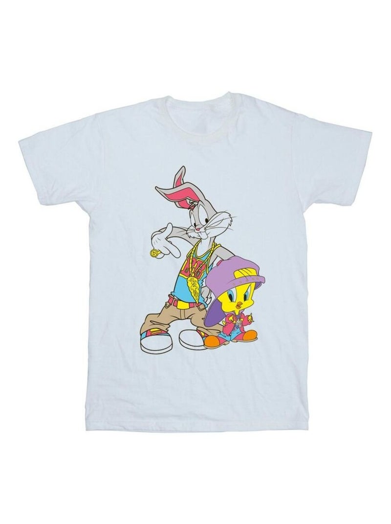Looney Tunes - T-shirt motif Bugs Bunny et Titi HIP HOP Blanc - Kiabi