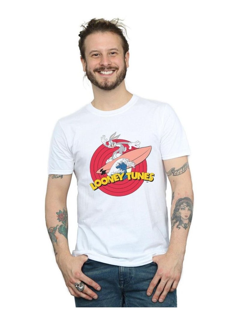 Looney Tunes - T-shirt motif Bugs Bunny motif/style Surfeur Blanc - Kiabi