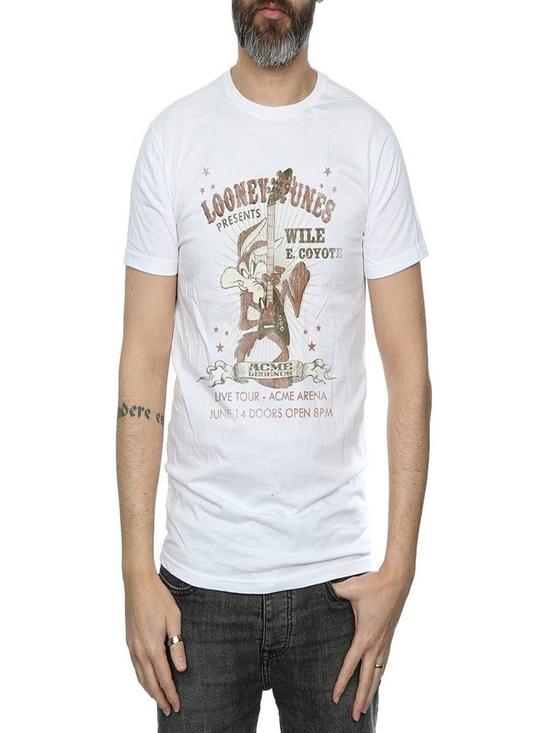 Looney Tunes - T-shirt motif Vil Coyote motif/style Guitare Blanc - Kiabi