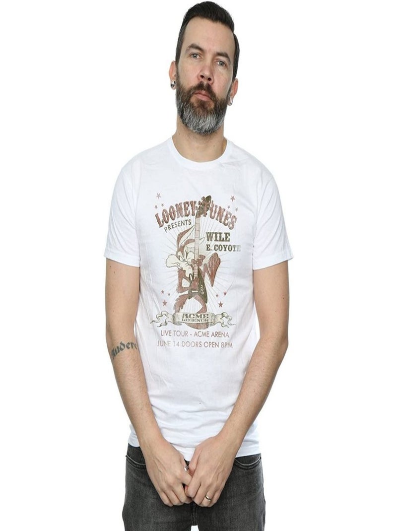 Looney Tunes - T-shirt motif Vil Coyote motif/style Guitare Blanc - Kiabi