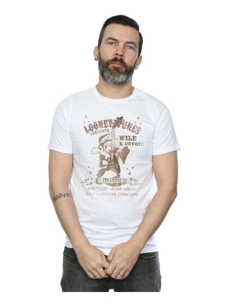 Looney Tunes - T-shirt motif Vil Coyote motif/style Guitare Blanc - Kiabi