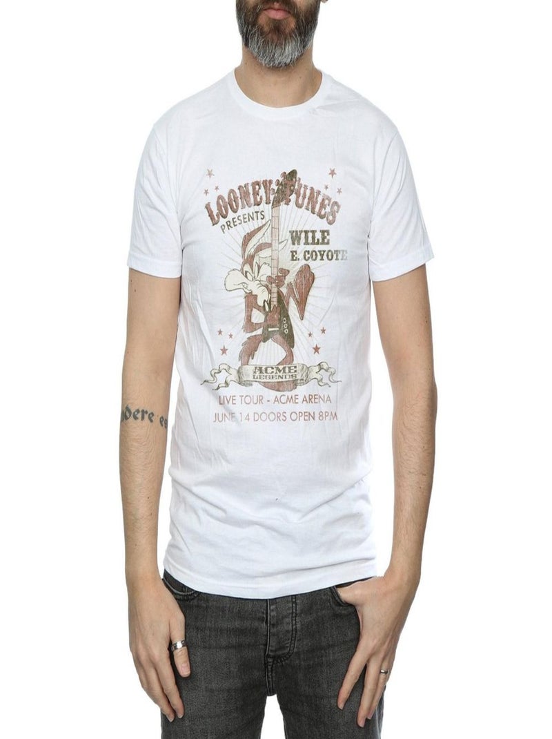 Looney Tunes - T-shirt motif Vil Coyote motif/style Guitare Blanc - Kiabi