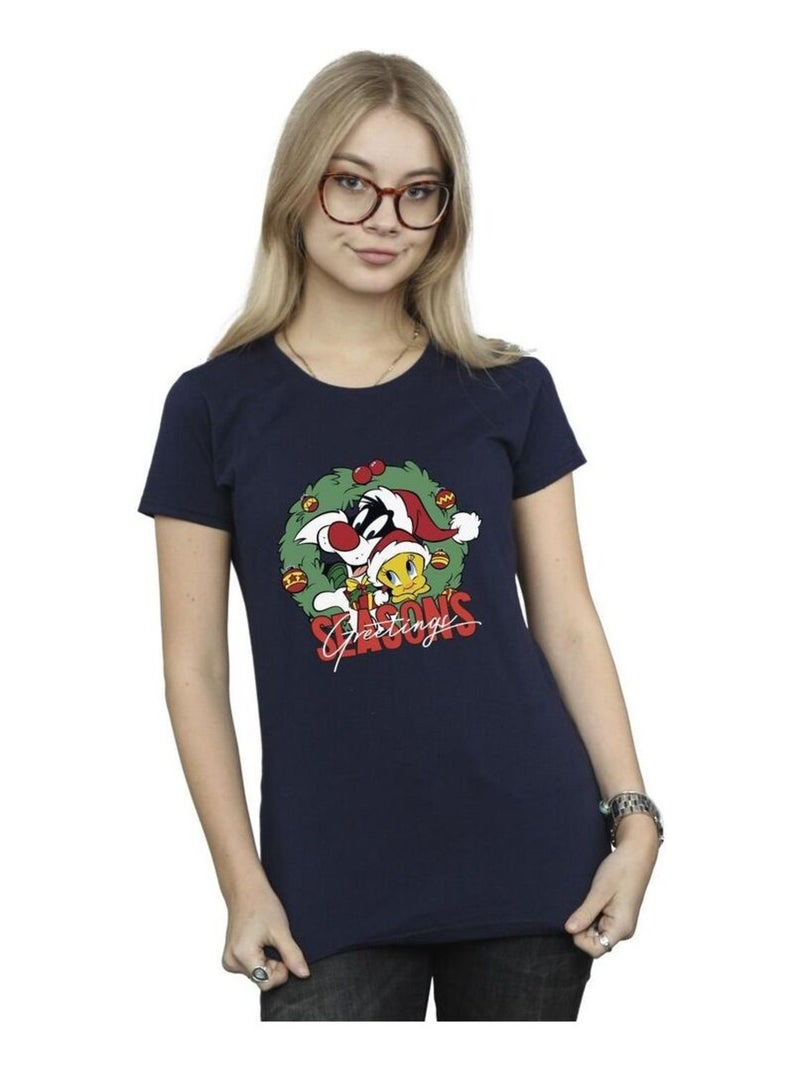Looney Tunes - T-shirt SEASONS GREETINGS Bleu marine - Kiabi