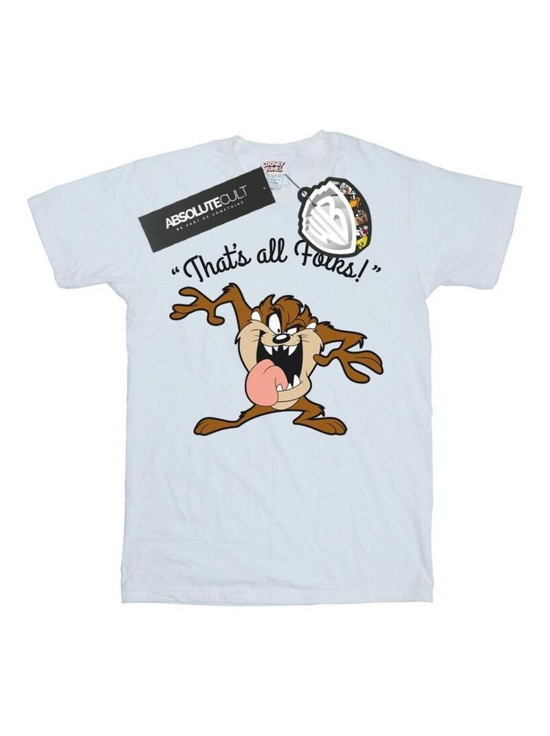 Looney Tunes - T-shirt THAT´S ALL FOLKS (Taz) Blanc - Kiabi