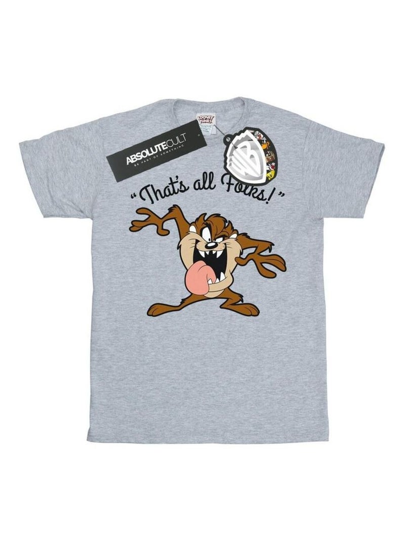 Looney Tunes - T-shirt THAT´S ALL FOLKS (Taz) Gris chiné - Kiabi