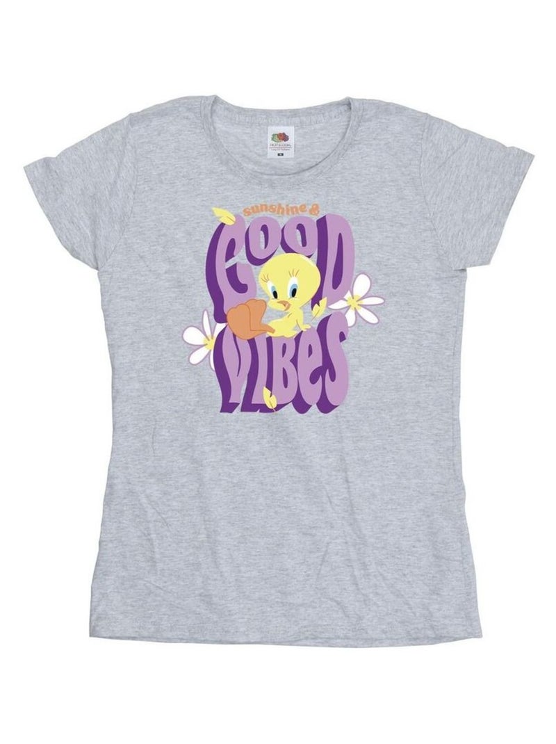 Looney Tunes - T-shirt TWEEDAY SUNSHINE & GOOD VIBES Gris chiné - Kiabi