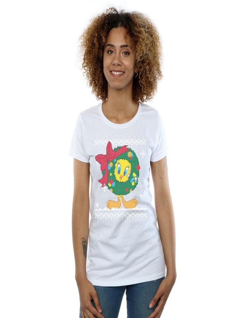 Looney Tunes - T-shirt TWEETY PIE CHRISTMAS FAIR ISLE Blanc - Kiabi