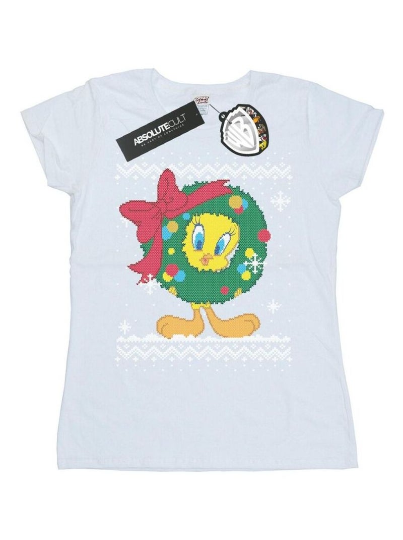 Looney Tunes - T-shirt TWEETY PIE CHRISTMAS FAIR ISLE Blanc - Kiabi