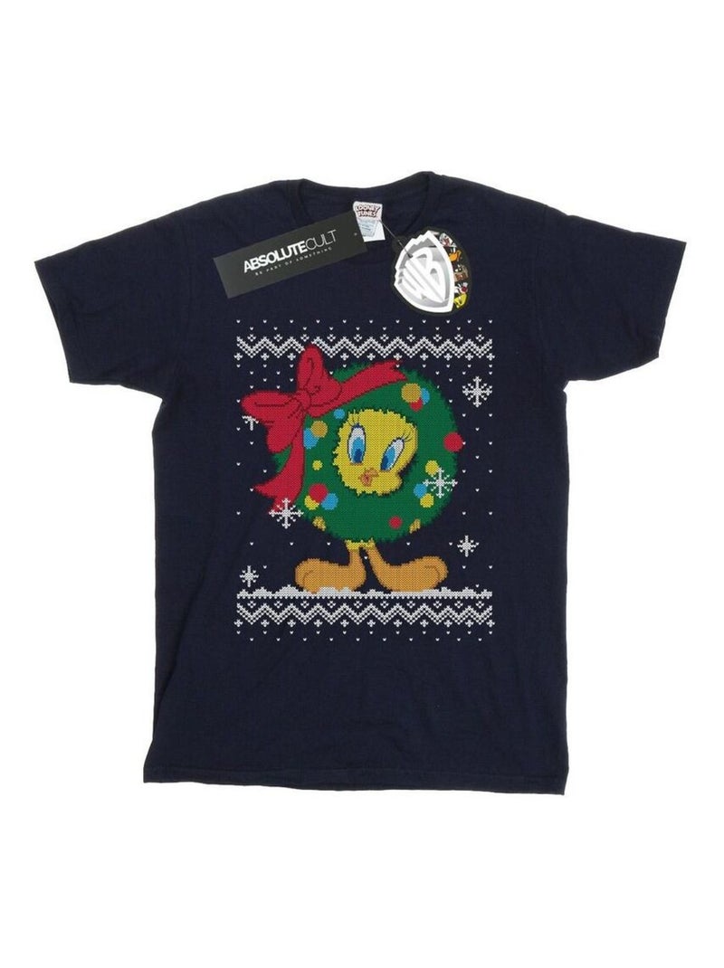 Looney Tunes - T-shirt TWEETY PIE CHRISTMAS FAIR ISLE Bleu marine - Kiabi