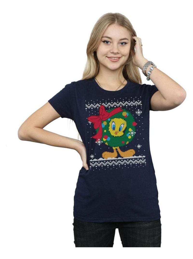 Looney Tunes - T-shirt TWEETY PIE CHRISTMAS FAIR ISLE Bleu marine - Kiabi