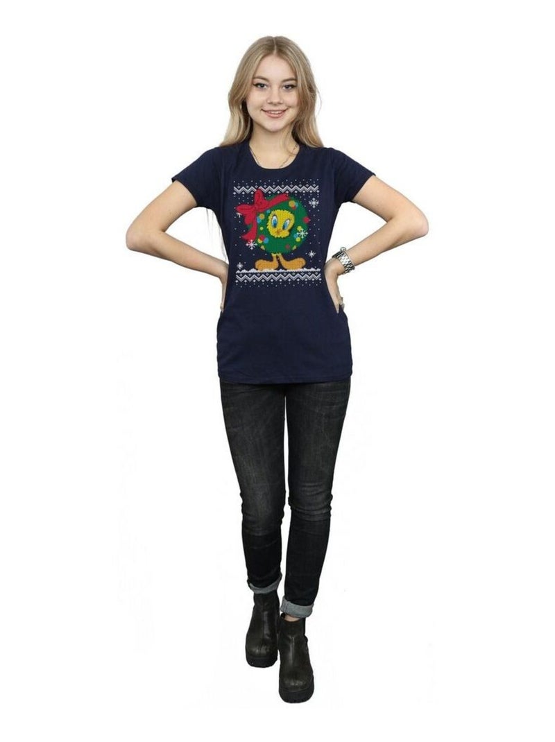 Looney Tunes - T-shirt TWEETY PIE CHRISTMAS FAIR ISLE Bleu marine - Kiabi