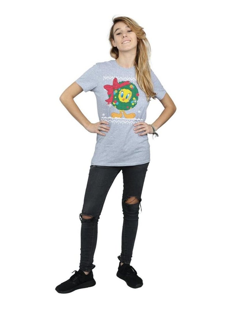 Looney Tunes - T-shirt TWEETY PIE CHRISTMAS FAIR ISLE Gris chiné - Kiabi