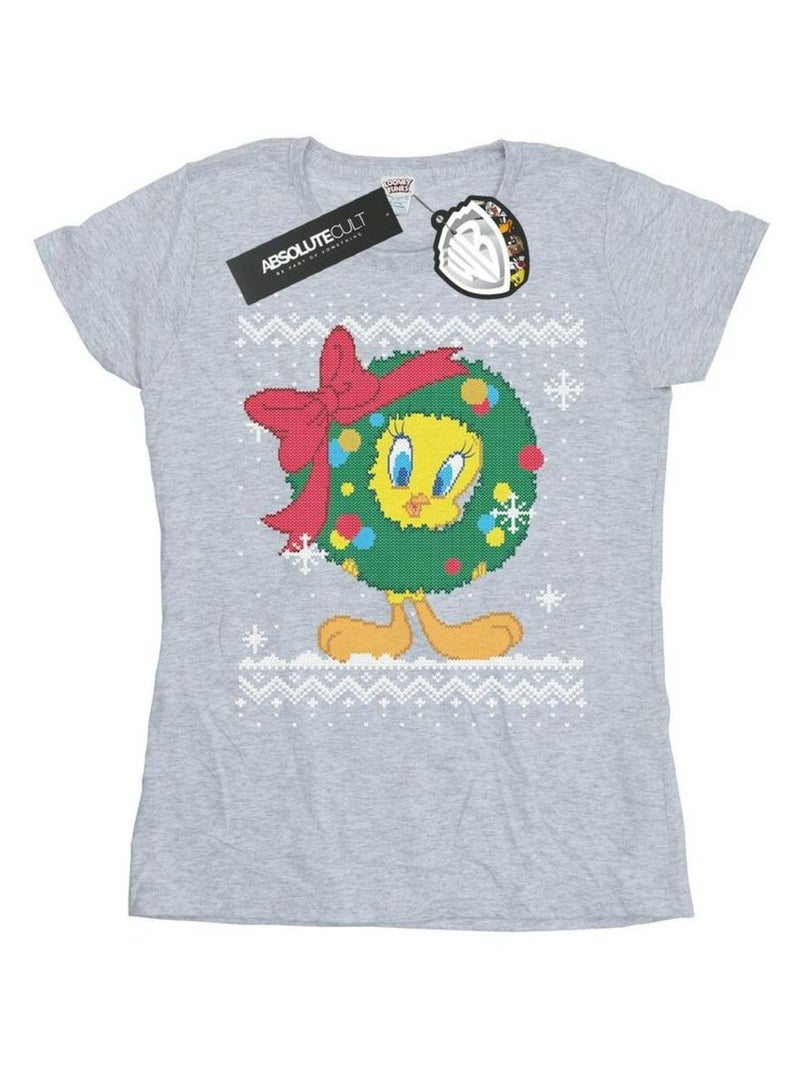 Looney Tunes - T-shirt TWEETY PIE CHRISTMAS FAIR ISLE Gris chiné - Kiabi