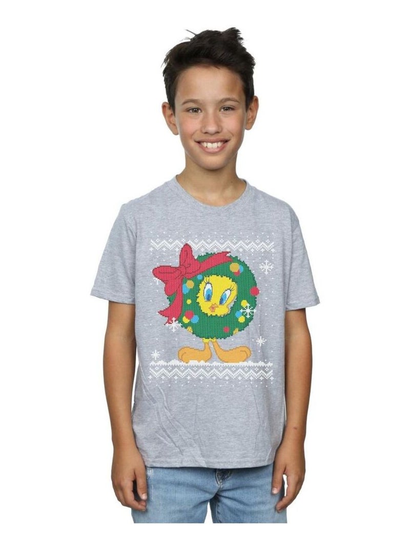 Looney Tunes - T-shirt TWEETY PIE CHRISTMAS FAIR ISLE Gris chiné - Kiabi