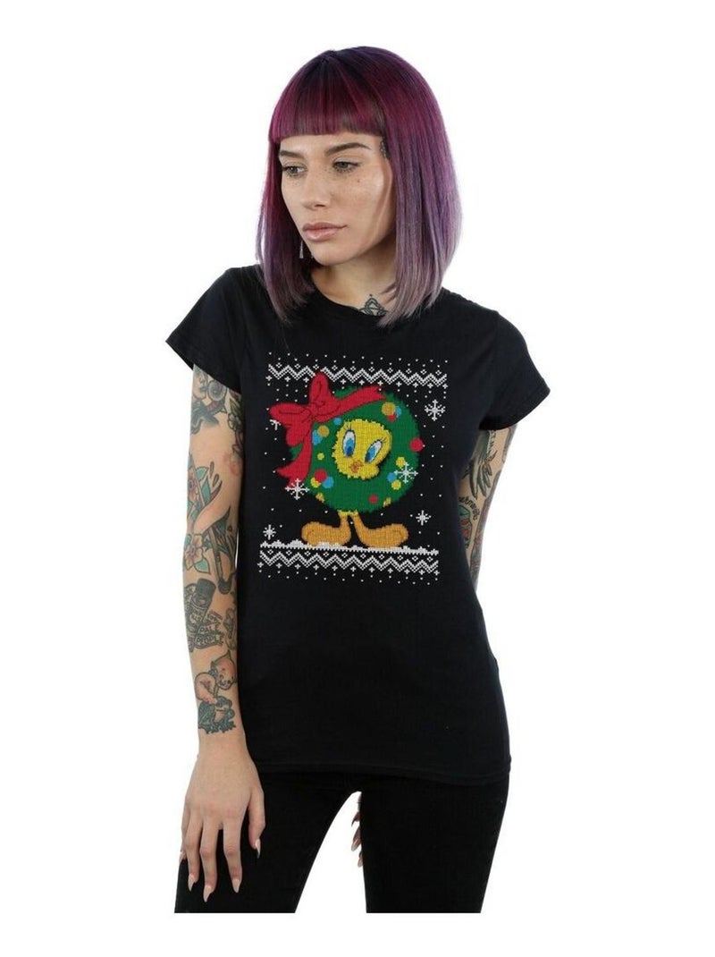 Looney Tunes - T-shirt TWEETY PIE CHRISTMAS FAIR ISLE Noir - Kiabi
