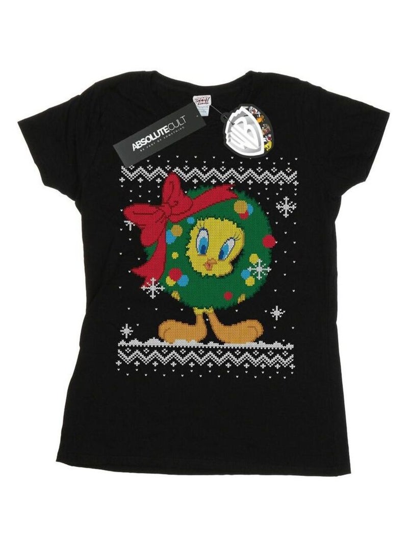 Looney Tunes - T-shirt TWEETY PIE CHRISTMAS FAIR ISLE Noir - Kiabi