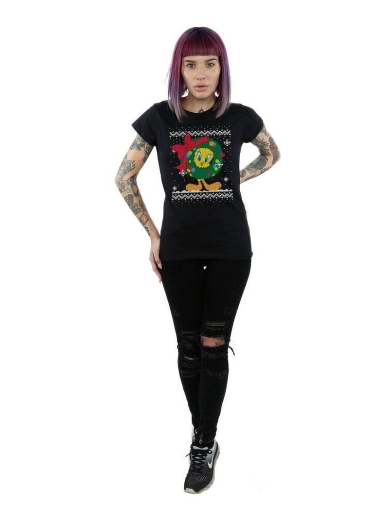 Looney Tunes - T-shirt TWEETY PIE CHRISTMAS FAIR ISLE Noir - Kiabi