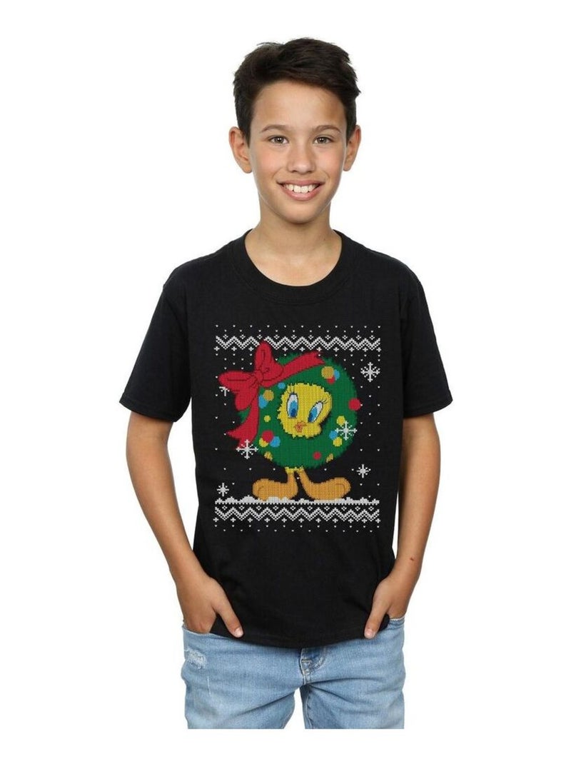 Looney Tunes - T-shirt TWEETY PIE CHRISTMAS FAIR ISLE Noir - Kiabi