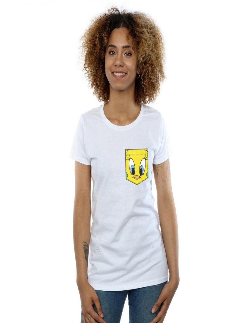 Looney Tunes - T-shirt TWEETY PIE FACE FAUX POCKET Blanc - Kiabi