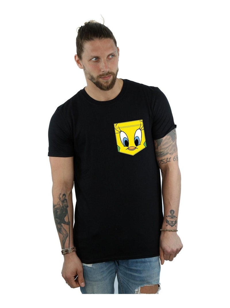 Looney Tunes Mens Tweety Pie Face Faux Pocket T-Shirt – Buy The Best Products In The Online Store - Foto 3