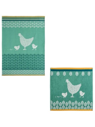 Lot 1 torchon et 1 carré éponge en jacquard de coton, COCOTTE