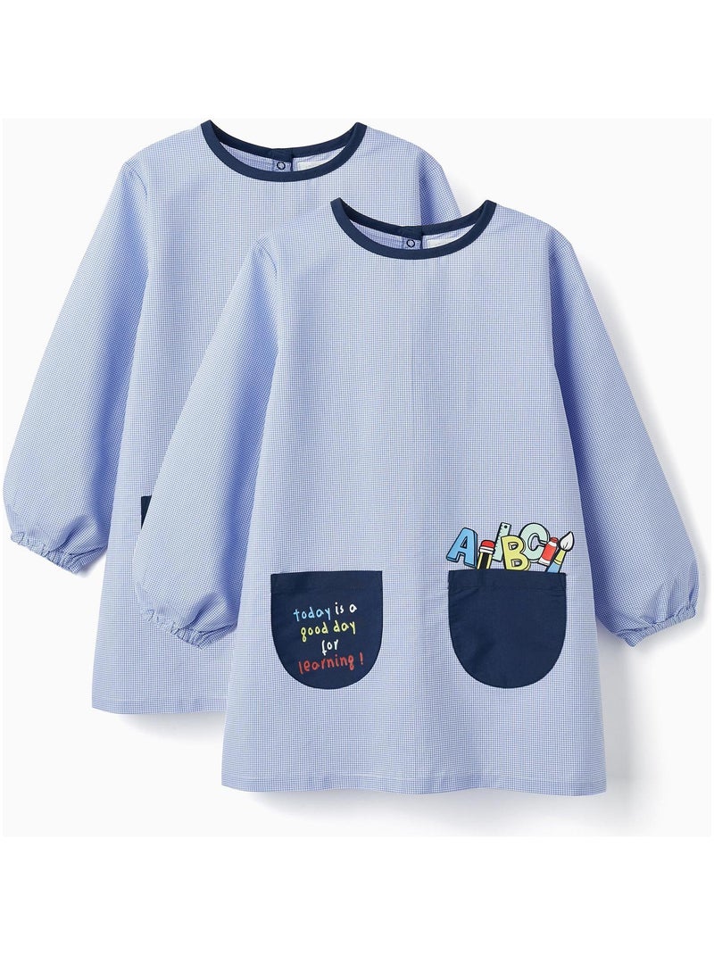 Lot 2 Blouses d'Ecole à Carreaux Enfant manches longues  DIFFERENT TOGETHER Bleu clair - Kiabi