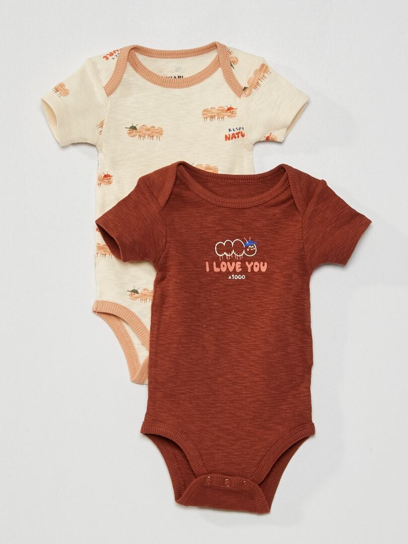 Lot 2 bodies imprimé fantaisie Marron/crème - Kiabi