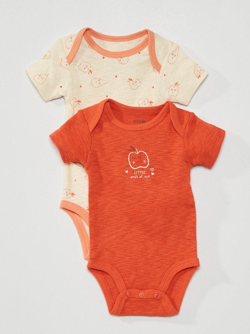 Lot 2 bodies imprimé fantaisie Orange/crème - Kiabi