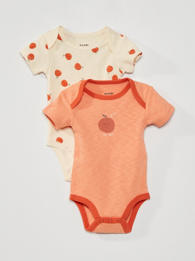 Lot 2 bodies imprimé fantaisie Pêche/crème - Kiabi