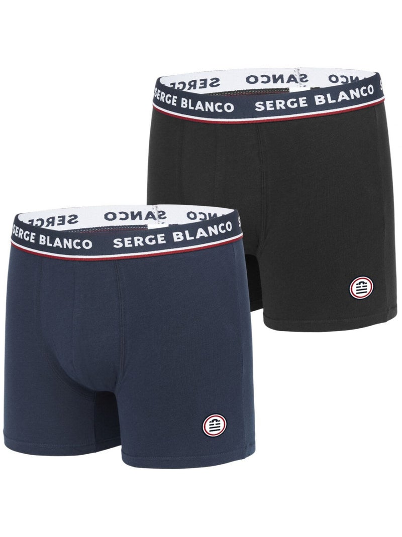 Lot 2 boxers coton homme French Serge Blanco Bleu Noir - Kiabi