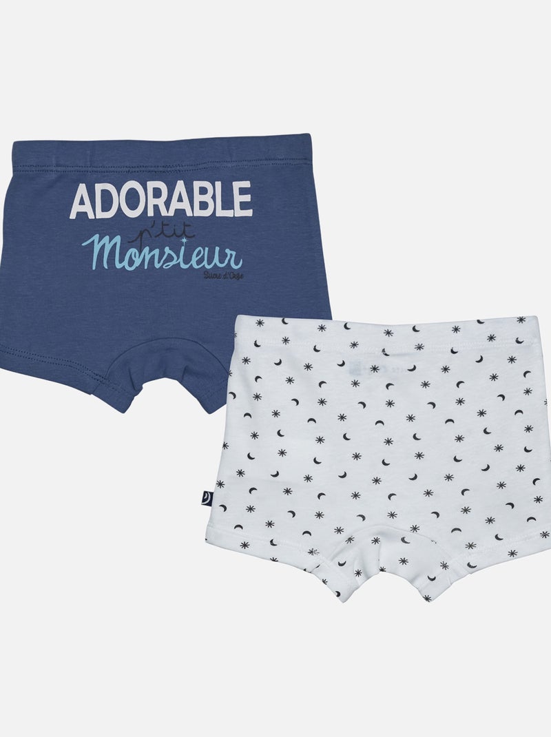 LOT 2 BOXERS GARCON FONTAINEBLEAU Blanc Bleu - Kiabi