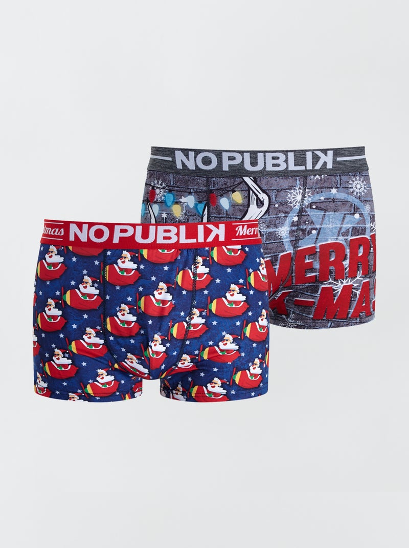 Lot 2 boxers 'No Publik' imprimé 'Noël' bleu/noir - Kiabi