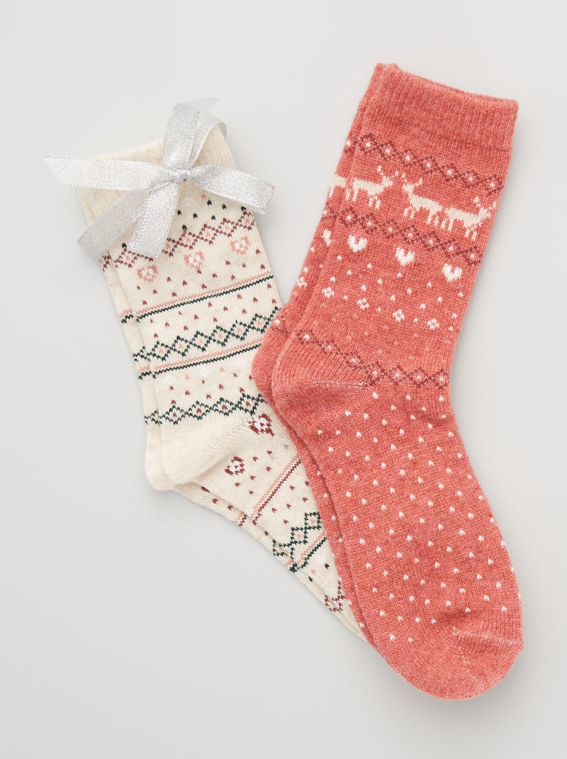 Lot 2 chaussettes 'jacquard' en maille beige - Kiabi