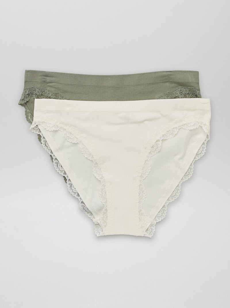 Lot 2 culottes sans coutures Blanc/kaki - Kiabi
