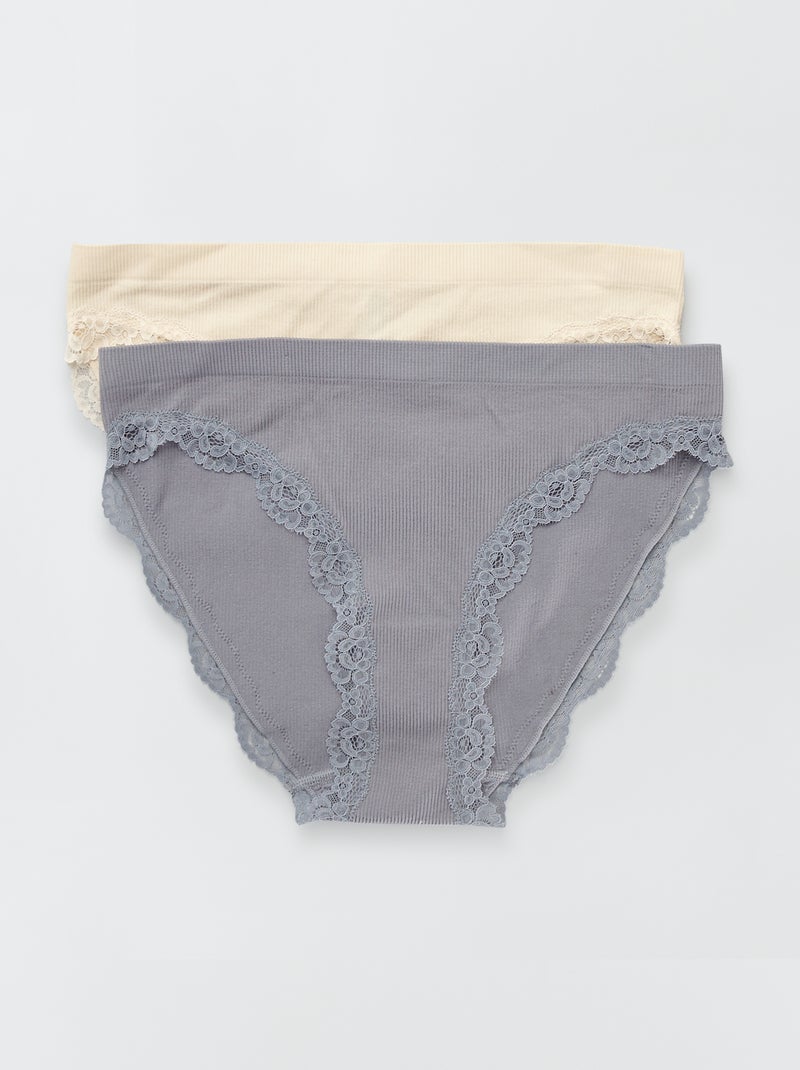 Lot 2 culottes sans coutures bleu/écru - Kiabi