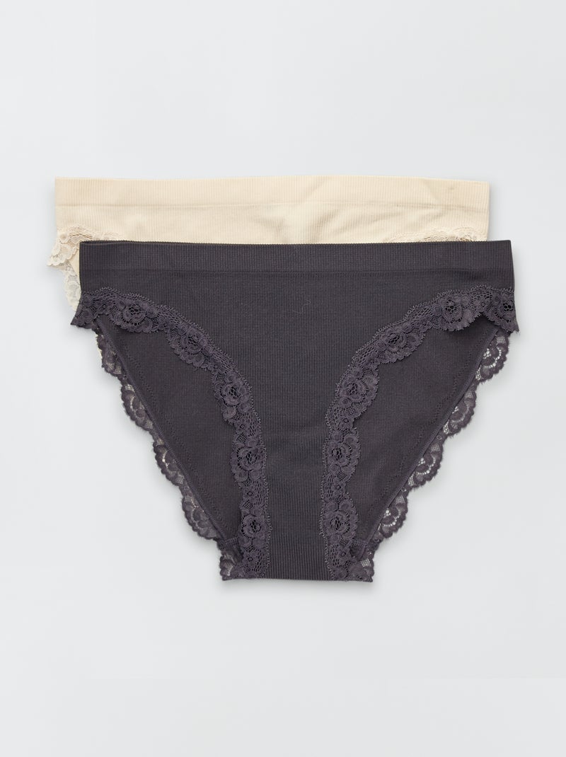 Lot 2 culottes sans coutures écru/gris foncé - Kiabi