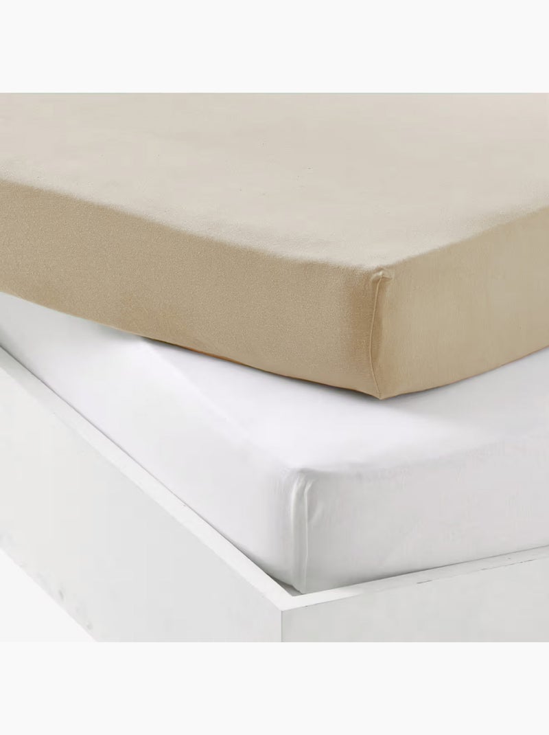 Lot 2 draps-housses extensibles coton pour lit bébé Beige - Kiabi