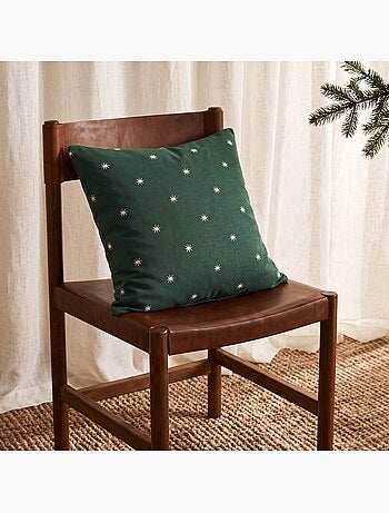 Lot 2 housses de coussin noël étoiles, fil doré, coton - gamusi.