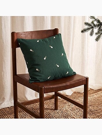 Lot 2 housses de coussin noël sapins, fil doré, coton - gamusi.