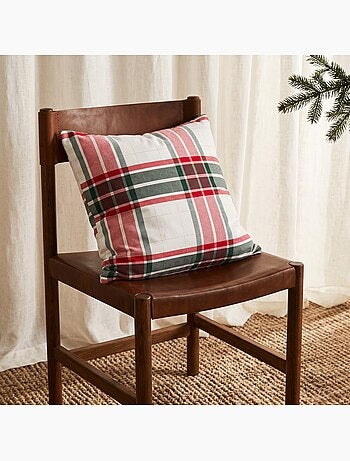 Lot 2 housses de coussin noël tartan, fil doré, coton - gamusi.