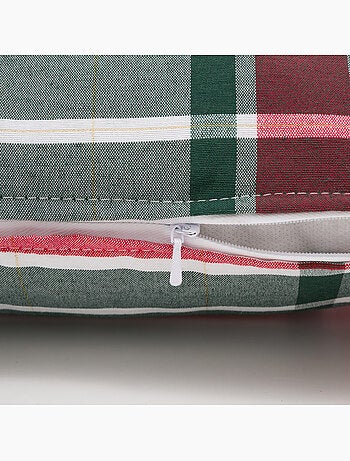 Lot 2 housses de coussin noël tartan, fil doré, coton - gamusi.