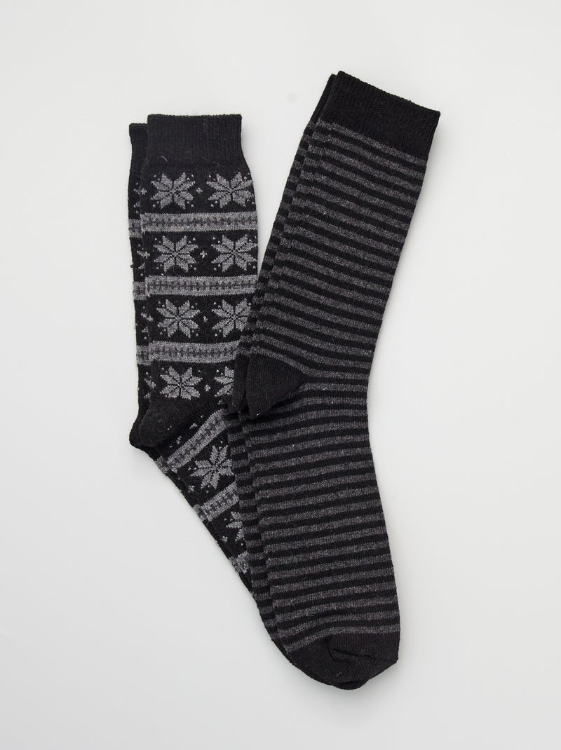 Lot 2 paires de chaussettes en laine imprimé noir - Kiabi