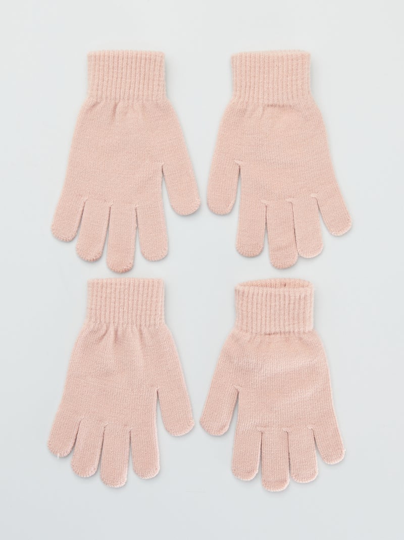 Lot 2 paires de gants unis Rose clair - Kiabi