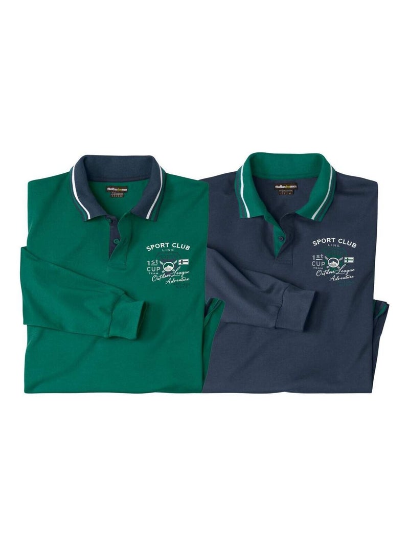 Lot 2 Polos Coton Sport Club  - Atlas For Men Bleu Vert - Kiabi