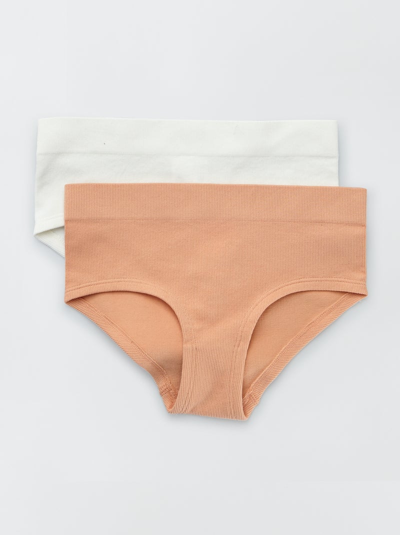 Lot 2 shortys en rib Beige/camel - Kiabi