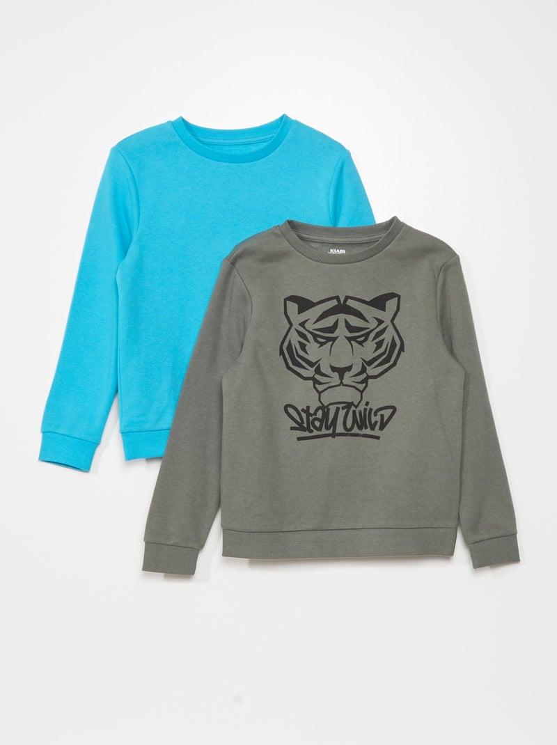 Lot 2 sweats molleton et imprimé Gris/vert - Kiabi