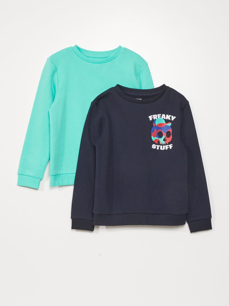 Lot 2 sweats molleton et imprimé Marine/vert - Kiabi