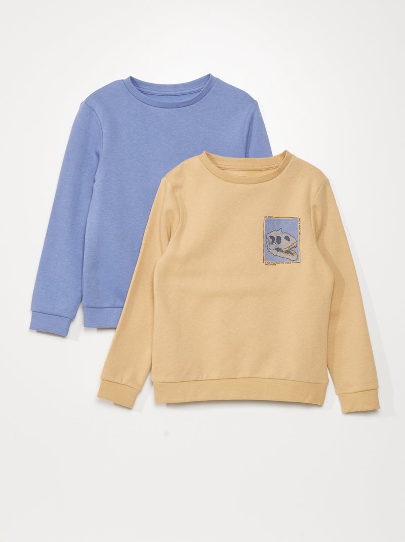 Lot 2 sweats molleton et imprimé Marron/bleu gris - Kiabi