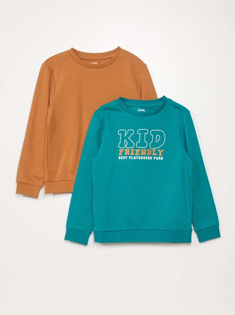 Lot 2 sweats molleton et imprimé Vert/marron - Kiabi